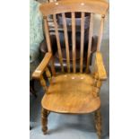 Late Victorian elm slat back farmhouse kitchen armchair. (B.P. 21% + VAT)