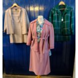 Three vintage jersey skirt suits, one in a pink colour by 'Falton, London' (size 16), together