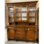 Late 19th century/early 20th century Welsh oak two stage cabinet back glazed dresser. (B.P. 21% +