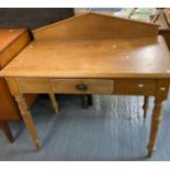 Late Victorian pine single drawer side table/wash stand with arched gallery. 98x52x94cm approx. (B.