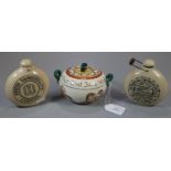 Royal Doulton two handled lidded pot with motto 'So Farther and fare worse', together with two