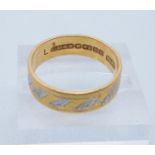 22ct gold bi-coloured engraved wedding ring. Size L + 1/2, 4.1g approx. (B.P. 21% + VAT)