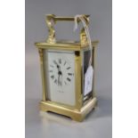 Mappin & Webb brass carriage clock with full depth Roman dial. 13cm high approx. (B.P. 21% + VAT)