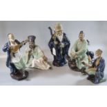 Group of five Chinese earthenware 'Mud men'; sages, scholars and Shou-lao the God of Longevity