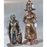 Two lustre companion stands in the form of a Dutch girl and a knight. Both missing their implements.