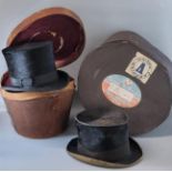 Late 19th/early 20th Century gentleman's silk top hat in fitted leather box, together with another