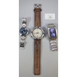 Three modern watches to include; unusual Timex Explorer compass quartz watch with leather strap, a