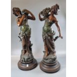 After Moroeau, pair of early 20th century French bronzed spelter emblematic figures, 'A la Source'