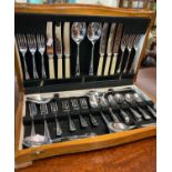 Early 20th century oak canteen of silver plated cutlery. (B.P. 21% + VAT)