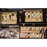 Large collection of gents and ladies modern wristwatches, some in display cases. (B.P. 21% + VAT)