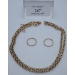 9ct gold chain and a pair of yellow metal hoop earrings. 11.7g approx overall. (B.P. 21% + VAT)
