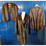 Collection of vintage fur items to include: a dark brown dyed squirrel coat, a lighter brown