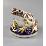Royal Crown Derby bone china Imari paperweight of a frog on lilypad. (B.P. 21% + VAT)