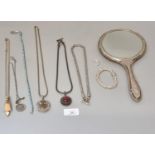 Assorted costume jewellery items, silver backed mirror etc. (B.P. 21% + VAT)
