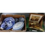 Two boxes; one of blue and white china to include: Adderley ware 'Old Willow', various other '