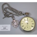 Silver open faced key less lever pocket watch, the Roman face with seconds dial marked 'The