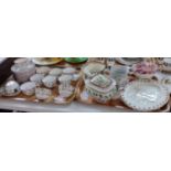 Two trays of 19th Century and other china to include: pink lustre part teaset including; teapot,
