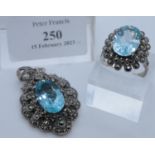 Blue topaz and marcasite dress ring and a similar stone set necklace on chain. (B.P. 21% + VAT)