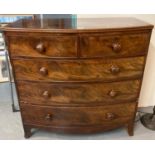 19th century mahogany bow front chest of two short and three long drawers on bracket feet.