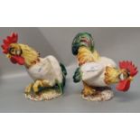 Pair of modern ceramic hand painted cockerels/roosters, marked to the base 'Italy'. (2) (B.P.