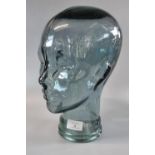 Reproduction moulded glass head/wig display stand. 30cm high approx. (B.P. 21% + VAT)