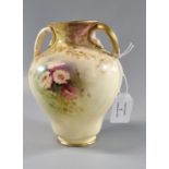 Doulton Burslem two handled baluster vase, hand painted with daffodils, the reverse with floral