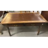 Edwardian style two drawer coffee table with leather inset and glass top. (B.P. 21% + VAT)