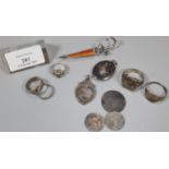 Collection of silver and other costume jewellery items, various. (B.P. 21% + VAT)