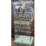 Modern table top glass display advertising cabinet, 'Dairy Ice Cream Sold Here'. 65cm high