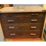 Vintage four drawer table top carpenter's toolbox with brass carrying handle and key. (B.P. 21% +