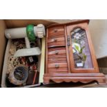 Box containing assorted costume jewellery, modern jewellery boxes, novelty and other dress watches