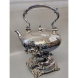 Victorian silver plated spirit kettle on stand of large proportions, ornately decorated with