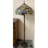 Modern Tiffany style standard lamp, the shade decorated with roses, butterflies and foliage and