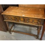 Oak Jacobean style single drawer barley twist side table. 82x38x69cm approx. (B.P. 21% + VAT)