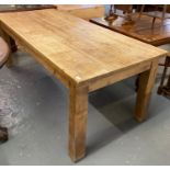 French style pine farmhouse kitchen table standing on square legs. 213x90x79cm approx. (B.P. 21% +