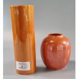 Royal Doulton 'Titanian' orange lustre cylinder vase, together with another similar Royal Doulton