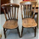 Two similar elm slat back farmhouse kitchen chairs. (2) (B.P. 21% + VAT)