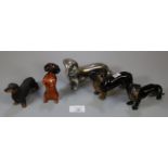 Collection of china Dachshund dogs together with one in metal silver finish. (5) (B.P. 21% + VAT)