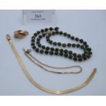 9ct gold bracelet, bead necklace, single 9ct gold earring etc. 6.2g approx. (B.P. 21% + VAT)