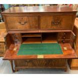 Late Victorian mahogany secretair/straight front chest of two short and three long drawers on