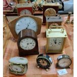 Tray of mantel and carriage clocks to include: Metamac, Kienzle, Infinite etc. (9) (B.P. 21% + VAT)