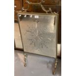 Arts and Crafts design brass framed mirrored fire screen with fluted handle. (B.P. 21% + VAT)