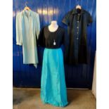 Four vintage ladies fashion silk items to include: a slubbed silk pale green tunic, a black shirt