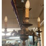 Three branch hanging metal scroll work ceiling light. (B.P. 21% + VAT)