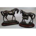 Two modern bronzed composition studies of horses, mare and foal and another. 15cm high approx. (B.P.