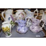 Tray of assorted ceramics: large Portmeirion 'Botanic Garden' jug decorated with lilac with two '