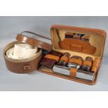 Leather gent's collar box containing various collars, together with a leatherette travelling case
