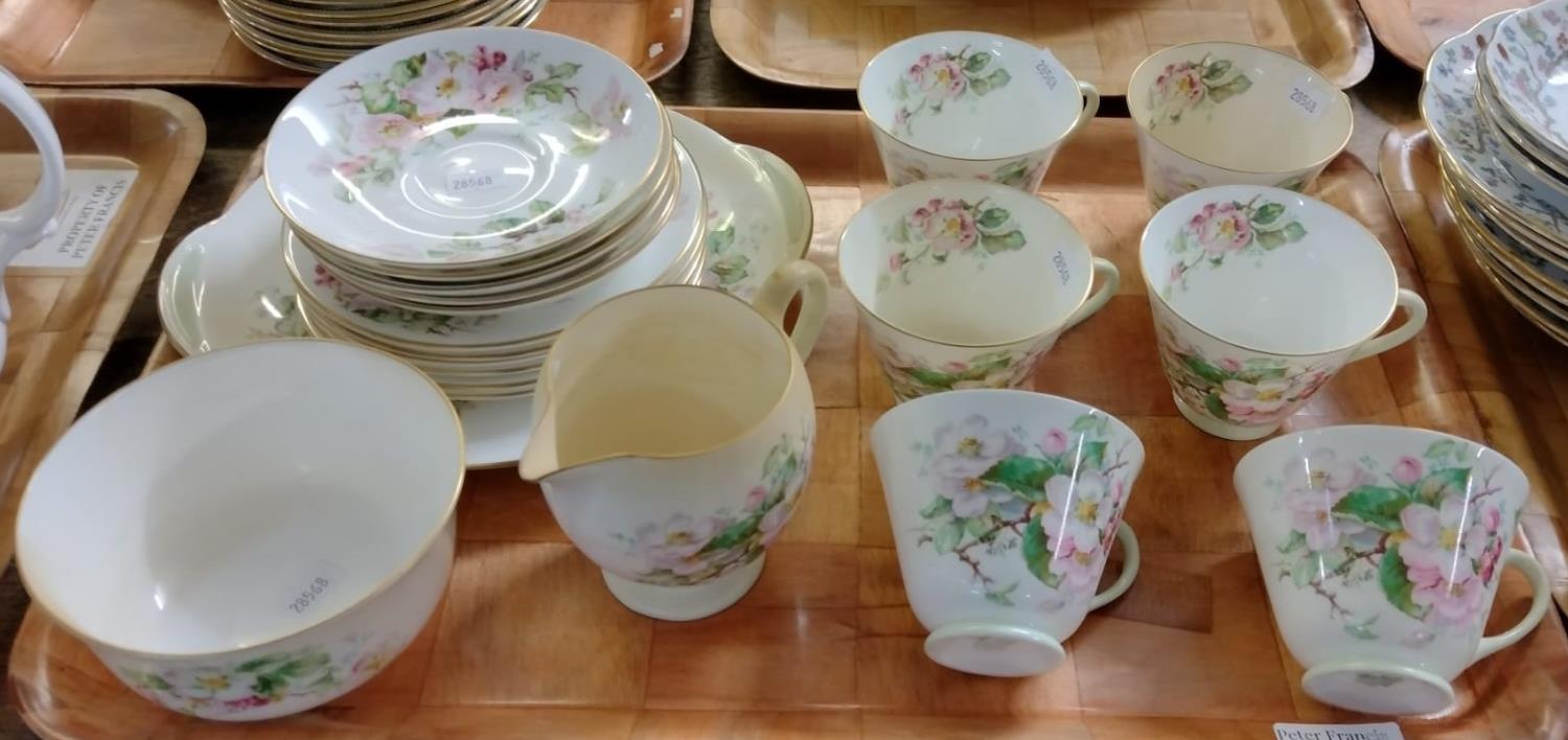Tray of Royal Doulton 'Apple Blossom' design English bone china teaware to include: teacups and