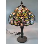 Large Tiffany style table lamp with leaded glass shade. 48cm high approx. (B.P. 21% + VAT)