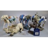 Five models of horses: three by Westland Gift Ware The Trail of Painted Ponies; Blue Medicine,